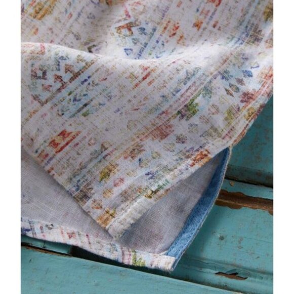 Carbon 2 Cobalt Southwestern Top XL Linen Cotton Short Sleeves Watercolor Resort - Picture 5 of 10